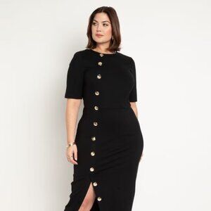 NWT Eloquii Navy Gold Button Front Workwear Dress 18